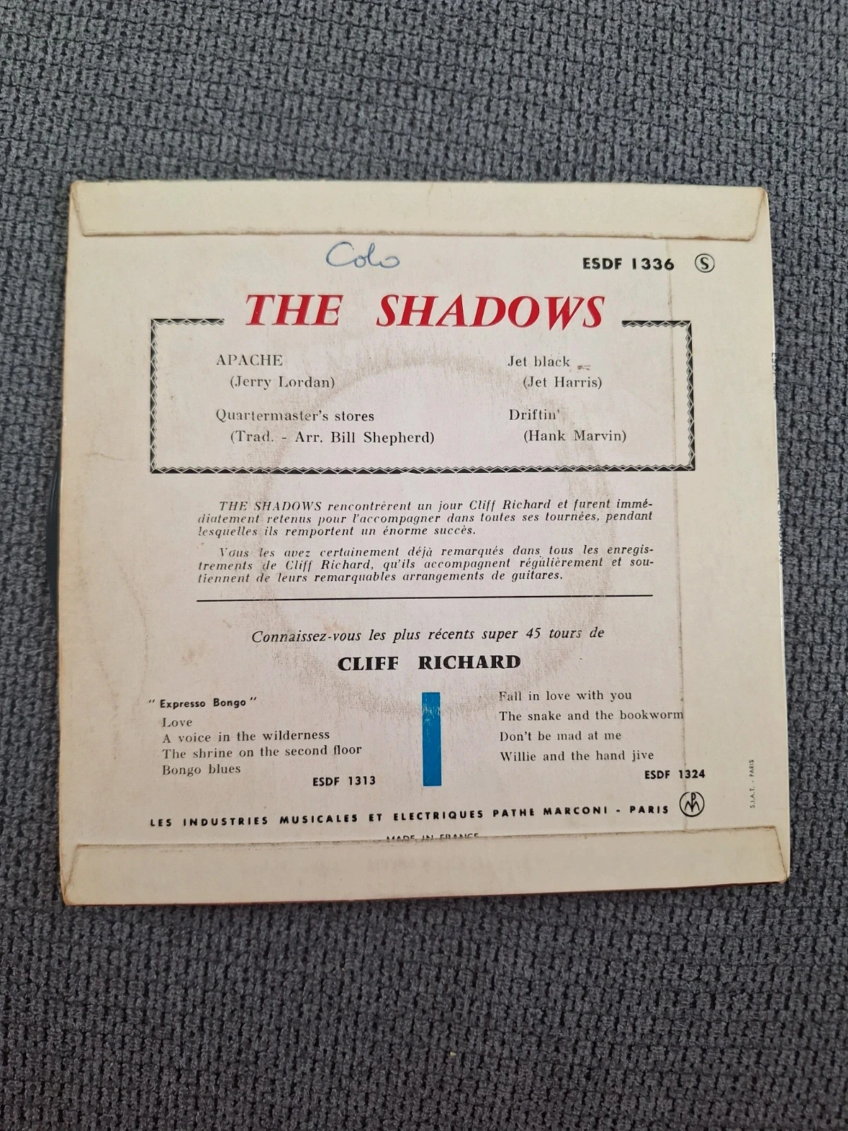 Vinyle 45 tours The Shadows Apache – photo 2